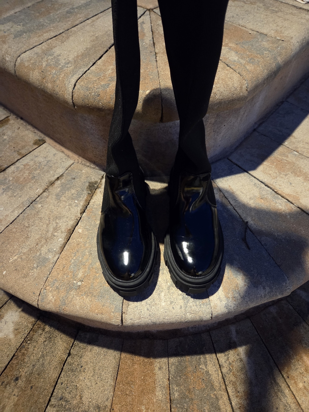 Asos Black Patent Slip-On Chunky Sole Women's Boots